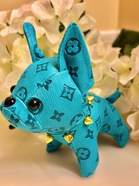 Bag Charm/Key Fob adorable Turquoise Frenchie Dog with spiked collar!